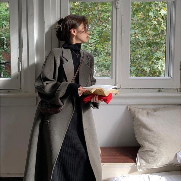 women's wool & blends 2021 small medium long woolen coat hepburn wind white double faced women autumn and winter, Black
women's wool & blends 2021 small medium long woolen coat hepburn wind white double faced women autumn and winter, Black