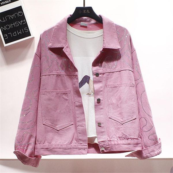women's jackets korean sequins big pocket denim jacket women short outerwear streetwear size loose blue white pink jeans coat female, Black;brown
women's jackets korean sequins big pocket denim jacket women short outerwear streetwear size loose blue white pink jeans coat female, Black;brown