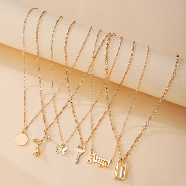 51893 multi layer necklace creative simple lock rose pendant necklace set 6 pieces, Silver
51893 multi layer necklace creative simple lock rose pendant necklace set 6 pieces, Silver