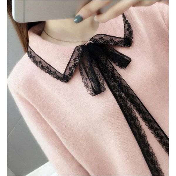 women's sweaters 2021 woman autumn winter casual turn down collar lace long sleeve knitting elegant slim fit basic women sweater, White;black
women's sweaters 2021 woman autumn winter casual turn down collar lace long sleeve knitting elegant slim fit basic women sweater, White;black