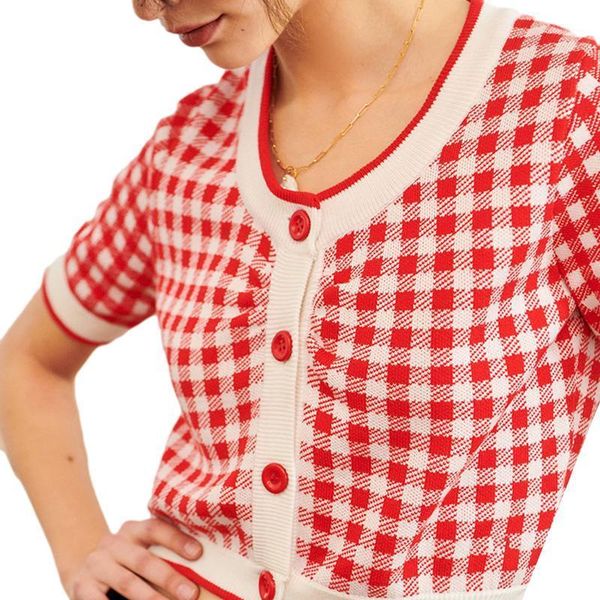 women fashion short sleeve plaid ladies stylish knitwear for shopping daily wear women's t-shirt, White
women fashion short sleeve plaid ladies stylish knitwear for shopping daily wear women's t-shirt, White