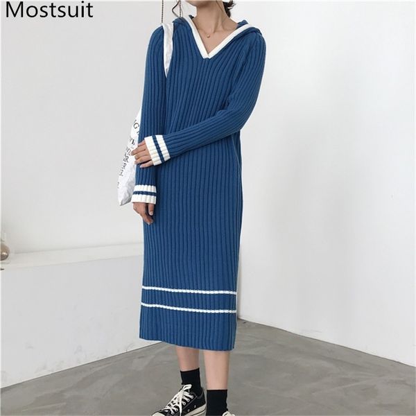 hooded korean knitted long sweater dress women autumn winter sleeve striped casual fashion loose dresses vestidos 210518, Black;gray
hooded korean knitted long sweater dress women autumn winter sleeve striped casual fashion loose dresses vestidos 210518, Black;gray