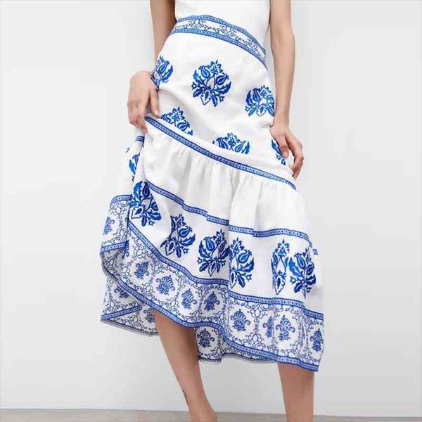 za blue embroidery long womens skirt high waist ruffle elegant pleated midi woman boho summer, Black
za blue embroidery long womens skirt high waist ruffle elegant pleated midi woman boho summer, Black