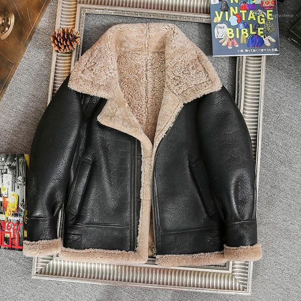 men's leather & faux original ecological thickening b3 sheep fur lapels man motorcycle jacket warm winter big size 8xl, Black
men's leather & faux original ecological thickening b3 sheep fur lapels man motorcycle jacket warm winter big size 8xl, Black