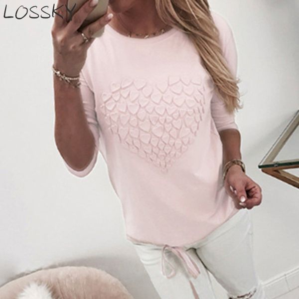 women's autumn winter pink casual t-shirt round neck long sleeve heart pattern pullover female camisetas tunic shirt 210520, White
women's autumn winter pink casual t-shirt round neck long sleeve heart pattern pullover female camisetas tunic shirt 210520, White