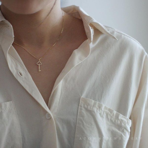 chains 2021 trend charm pavé crystal vintage key pendant 14k gold plating necklace women light luxury temperament dress jewelry, Silver
chains 2021 trend charm pavé crystal vintage key pendant 14k gold plating necklace women light luxury temperament dress jewelry, Silver
