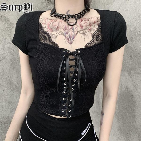 women's t-shirt summer harajuku lace hollow out vintage gothic mujer camisetas black short sleeve lacing streetwear women, White
women's t-shirt summer harajuku lace hollow out vintage gothic mujer camisetas black short sleeve lacing streetwear women, White
