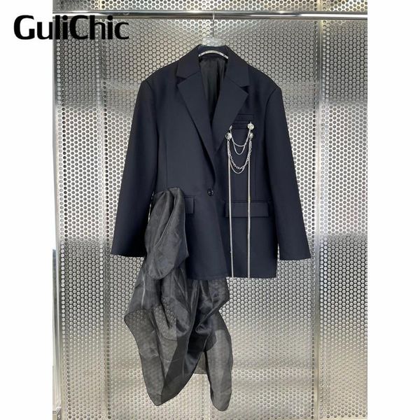 women's suits & blazers 7.14 high end quality luxury fashion patchwork organza chain decoration blazer women, White;black
women's suits & blazers 7.14 high end quality luxury fashion patchwork organza chain decoration blazer women, White;black