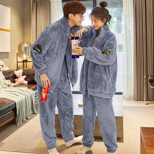 men's sleepwear winter thick flannel warm pajamas set for couple korean lapel long sleeve zipper indoor clothing simple cartoon, Black;brown
men's sleepwear winter thick flannel warm pajamas set for couple korean lapel long sleeve zipper indoor clothing simple cartoon, Black;brown