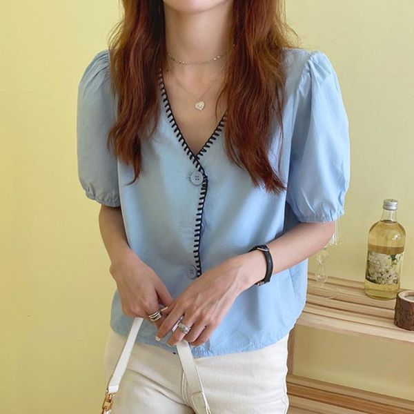 women's blouses & shirts puff sleeve summer blouse women v-neck korean loose shirt vintage single breasted elegant office lady and 202, White
women's blouses & shirts puff sleeve summer blouse women v-neck korean loose shirt vintage single breasted elegant office lady and 202, White