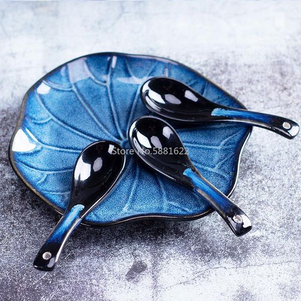 spoons 1 pcs japanese blue black ceramic spoon kiln change long handle soup coffee milk stirring household tableware
spoons 1 pcs japanese blue black ceramic spoon kiln change long handle soup coffee milk stirring household tableware