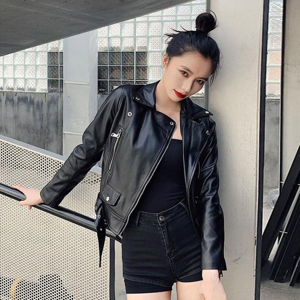 women's leather & faux jacket with belt plus size women zipper spring autumn short streetwear motorcycle biker jackets female, Black
women's leather & faux jacket with belt plus size women zipper spring autumn short streetwear motorcycle biker jackets female, Black