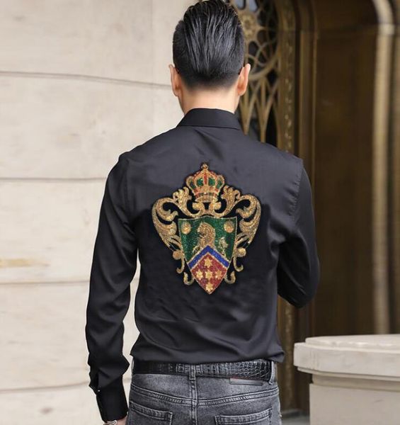 men's casual shirts fashion rhinestones men shirt 2021 breathable long sleeve brand dress, White;black
men's casual shirts fashion rhinestones men shirt 2021 breathable long sleeve brand dress, White;black