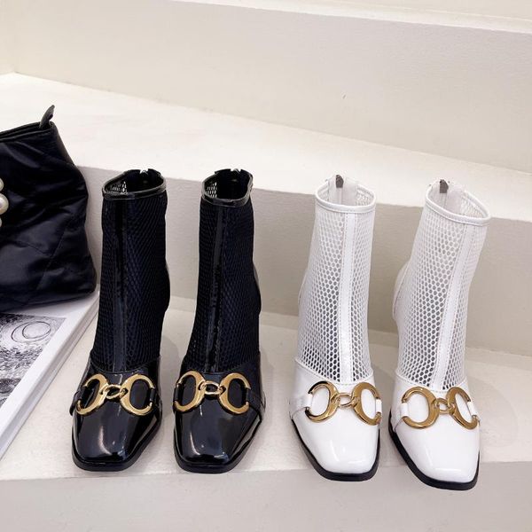 dress shoes horsebit design short pu boots for women's square toe high heels mesh hollow summer thin gladiator casual (air mesh), Black
dress shoes horsebit design short pu boots for women's square toe high heels mesh hollow summer thin gladiator casual (air mesh), Black