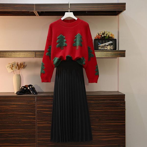 two piece dress large size ladies' fashion sweater suits, White