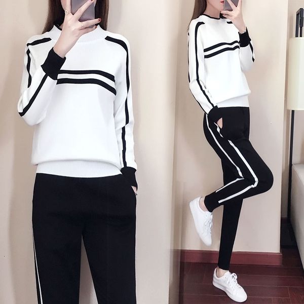 dress women tracksuits autumn fashion round collar sweater+slim pants knitted suits ladies stripe two piece twinset 2 pcs set, White
dress women tracksuits autumn fashion round collar sweater+slim pants knitted suits ladies stripe two piece twinset 2 pcs set, White