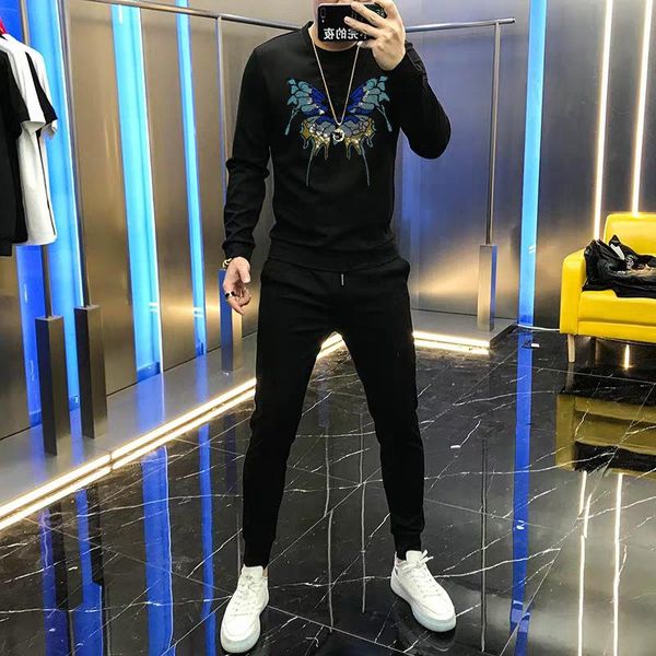 men's tracksuits butterfly diamond personality black sportswear sets casual sweatshirt and pants 2-piece suit/loose cotton trac, Gray
men's tracksuits butterfly diamond personality black sportswear sets casual sweatshirt and pants 2-piece suit/loose cotton trac, Gray