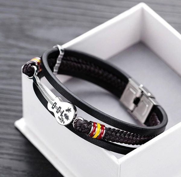 bangle fashion creative design punk metal guitar multilayer leather braided bracelet charm men's hip hop party jewelry, Black
bangle fashion creative design punk metal guitar multilayer leather braided bracelet charm men's hip hop party jewelry, Black