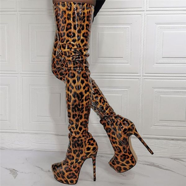 boots thigh high tube patent leather leopard thin heel 16cm super heels platform night shoes fashion woman botas, Black
boots thigh high tube patent leather leopard thin heel 16cm super heels platform night shoes fashion woman botas, Black