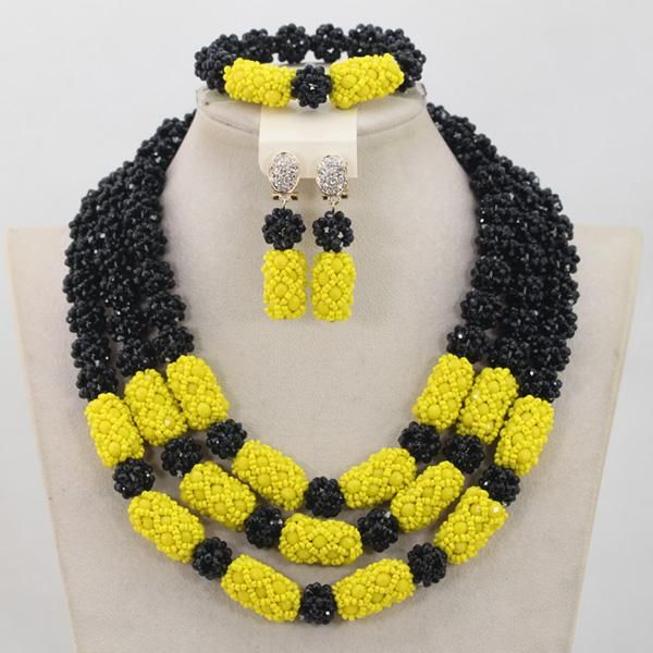 earrings & necklace gorgeous black/yellow nigerian wedding beads jewelry set african women costume crystal party qw522, Silver
earrings & necklace gorgeous black/yellow nigerian wedding beads jewelry set african women costume crystal party qw522, Silver