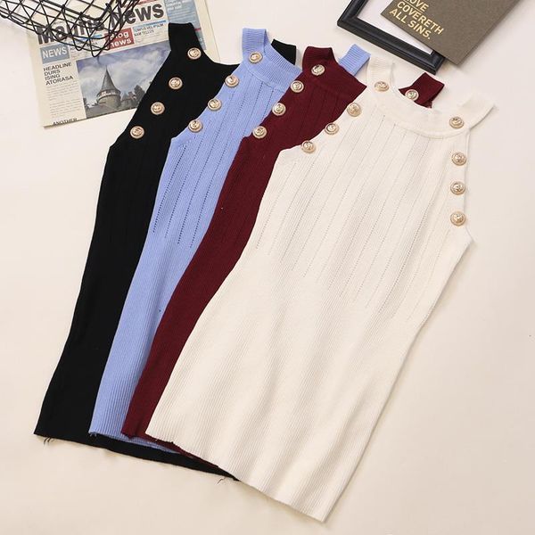 women camis summer hollow out solid womens tank thin knitted sleeveless golden buttons camisole clothes, White
women camis summer hollow out solid womens tank thin knitted sleeveless golden buttons camisole clothes, White