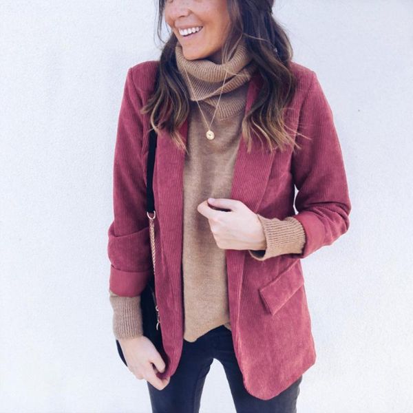women's suits & blazers 2021 women blazer corduroy size plus winter fashion casual notched striped suit red lady stylish slim jackets, White;black
women's suits & blazers 2021 women blazer corduroy size plus winter fashion casual notched striped suit red lady stylish slim jackets, White;black