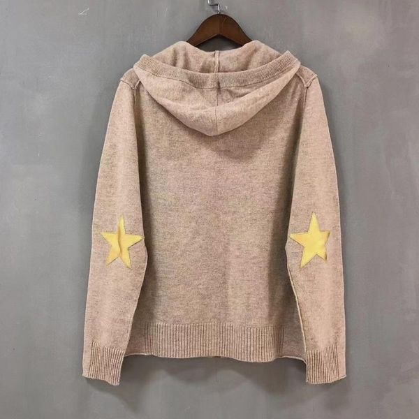 women's knits & tees women sweater hooded star 100% cashmere cardigan, White
