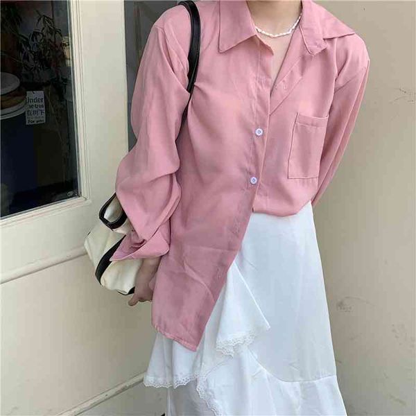 women's blouses & shirts new solid color loose gentle pink thin ladies long-sleeved shirt chic fashion all-match casual elegan, White
women's blouses & shirts new solid color loose gentle pink thin ladies long-sleeved shirt chic fashion all-match casual elegan, White