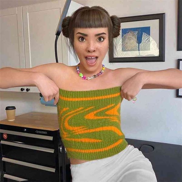 tie dye knit corset summer clothes for women's tube y2k crop girls sleeveless tank kawaii tee sweet vests pulovers 210510, White 
tie dye knit corset summer clothes for women's tube y2k crop girls sleeveless tank kawaii tee sweet vests pulovers 210510, White