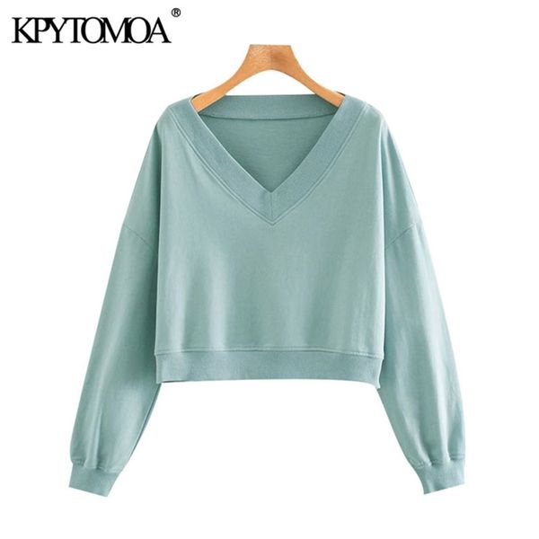 women fashion loose cropped sweatshirts vintage v neck long sleeve female pullovers chic 210420, Black
women fashion loose cropped sweatshirts vintage v neck long sleeve female pullovers chic 210420, Black
