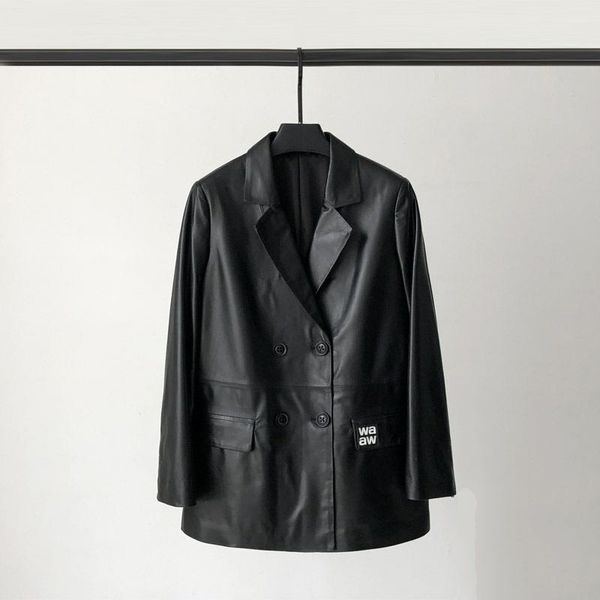 women's leather & faux autumn 2021 suit double-breasted jacket sheepskin casual coat tide, Black
women's leather & faux autumn 2021 suit double-breasted jacket sheepskin casual coat tide, Black