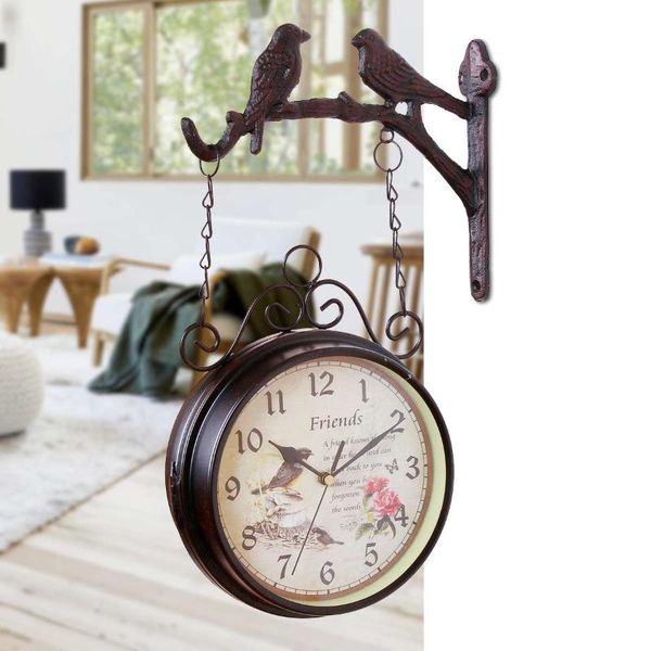 european-style double sided wall clock creative classic monochrome home decoration two side bird iron clocks
european-style double sided wall clock creative classic monochrome home decoration two side bird iron clocks