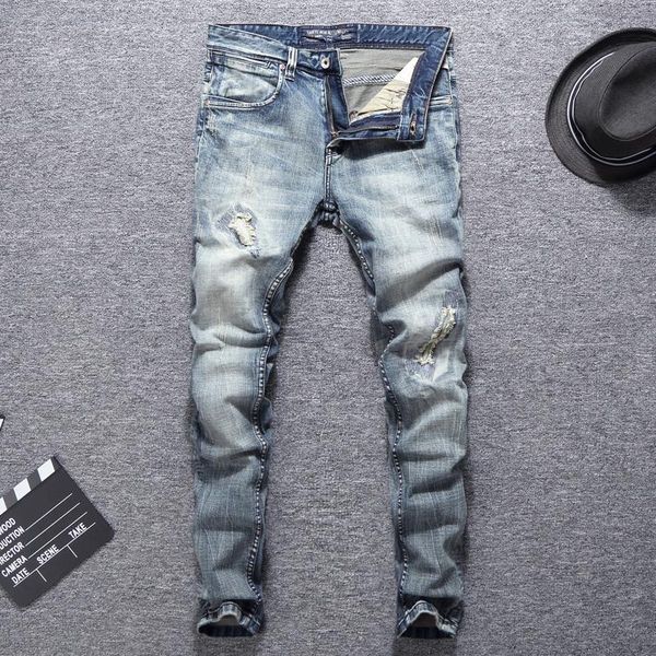 italian style fashion men jeans retro light gray blue slim fit ripped vintage designer elastic cotton denim long pants men's
italian style fashion men jeans retro light gray blue slim fit ripped vintage designer elastic cotton denim long pants men's