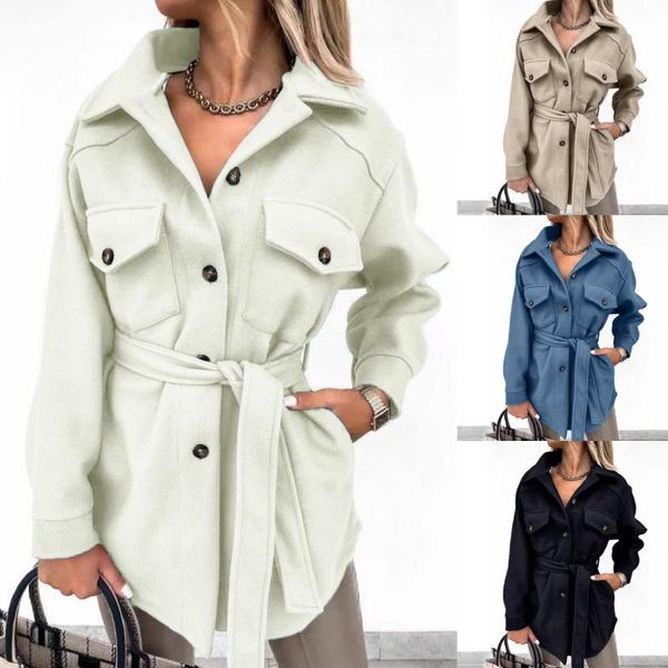 women's wool & blends fashion single breasted button blend coat women straight turn down collar long lace-up outerwear, Black
women's wool & blends fashion single breasted button blend coat women straight turn down collar long lace-up outerwear, Black