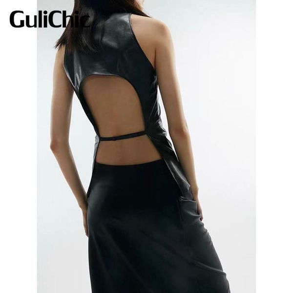 women's vests 8.21 gulichic women temperament pu leather sleeveless backless vest, Black;white
women's vests 8.21 gulichic women temperament pu leather sleeveless backless vest, Black;white