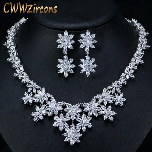 earrings & necklace cwwzircons exquisite white gold color marquise cubic zirconia big flower wedding and earring bridal jewelry sets t150, Silver
earrings & necklace cwwzircons exquisite white gold color marquise cubic zirconia big flower wedding and earring bridal jewelry sets t150, Silver