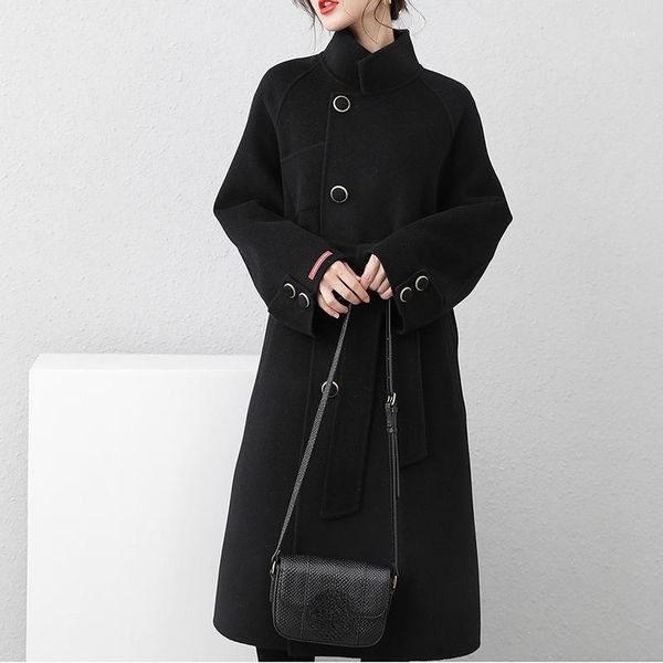 women's wool & blends woman coat 2021 winter double-sided cashmere korean loose stand collar mid-long donsignet, Black
women's wool & blends woman coat 2021 winter double-sided cashmere korean loose stand collar mid-long donsignet, Black