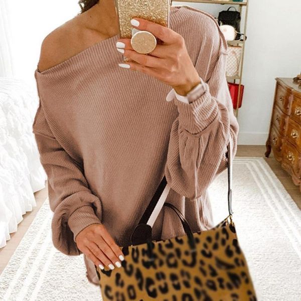 women's hoodies & sweatshirts women bottoming shirt asymmetrical pullover sweater casual round neck full puff sleeve solid color knitte, Black