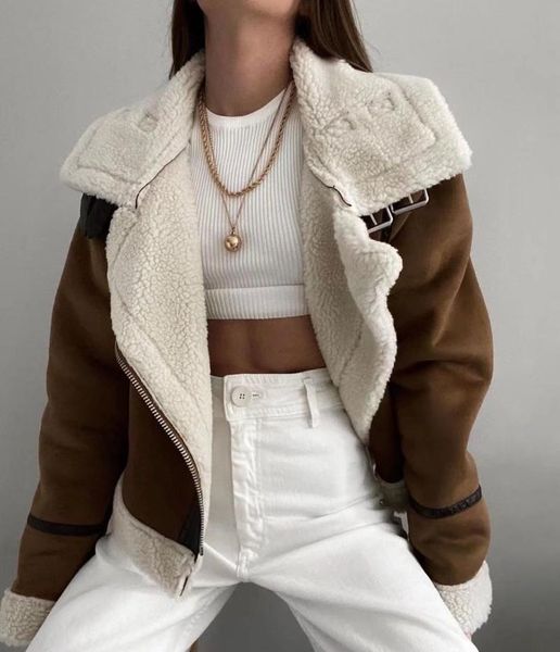 women's jackets 2021 winter fur long sleeved loose belt warm jacket lamb wool thickened locomotive lapel female cropped coat, Black;brown
women's jackets 2021 winter fur long sleeved loose belt warm jacket lamb wool thickened locomotive lapel female cropped coat, Black;brown