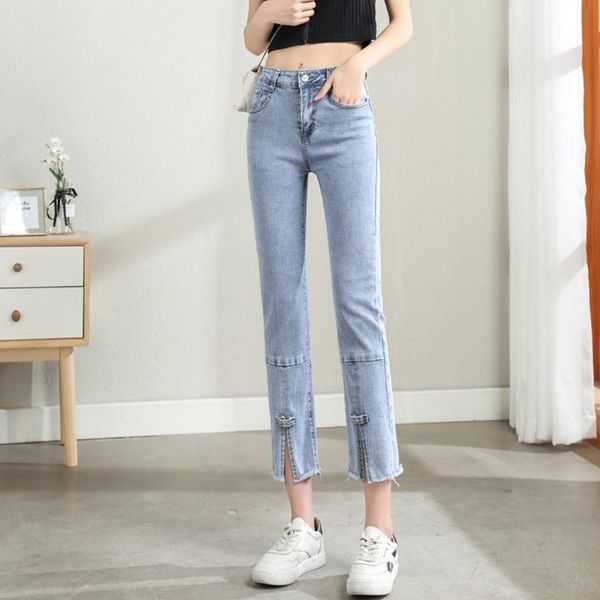 women's jeans 2021 summer light color buttoned open straight thin section fashion all-match small high waist was, Blue
women's jeans 2021 summer light color buttoned open straight thin section fashion all-match small high waist was, Blue