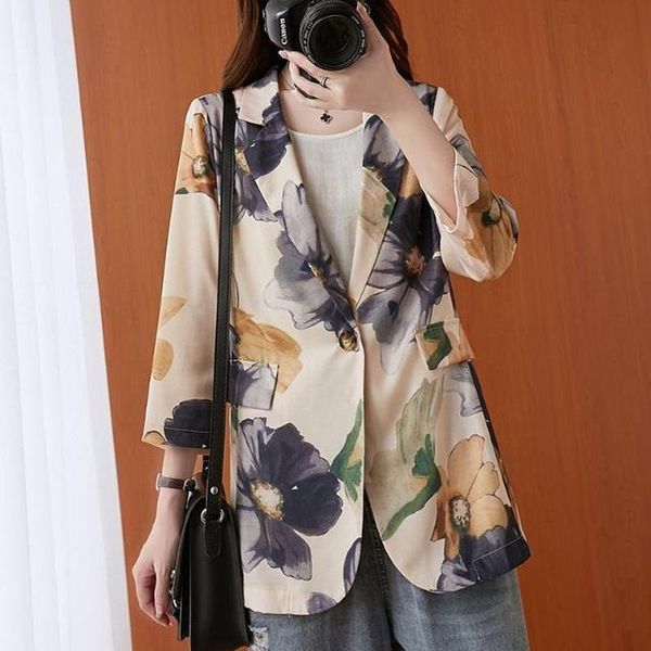 women's suits & blazers 2021 spring mid-length three-quarter sleeves cardigan suit printed blazer women loose jacket, White;black
women's suits & blazers 2021 spring mid-length three-quarter sleeves cardigan suit printed blazer women loose jacket, White;black
