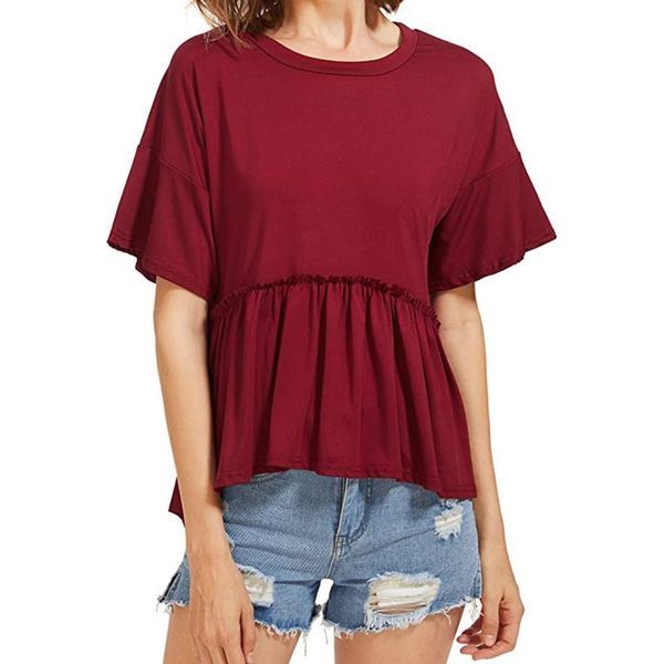 women's blouses & shirts leisure time easy ruffle hem short sleeve ruffles blouse womens summer and blusas mujer de moda, White
women's blouses & shirts leisure time easy ruffle hem short sleeve ruffles blouse womens summer and blusas mujer de moda, White