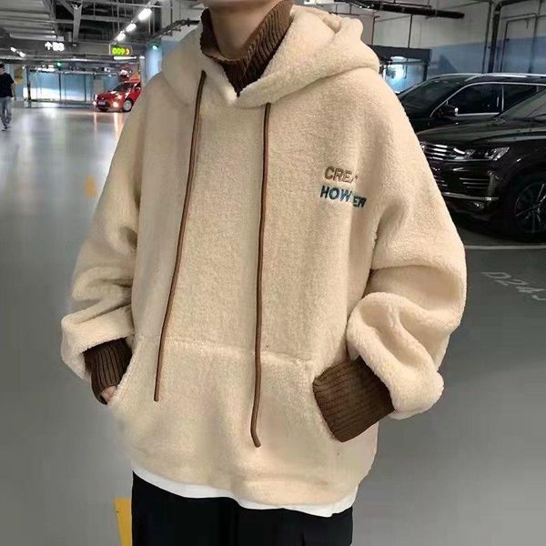 men's sweaters hooded sweater plush thickened autumn and winter fashion leisure loose couple lamb wool coat, White;black
men's sweaters hooded sweater plush thickened autumn and winter fashion leisure loose couple lamb wool coat, White;black