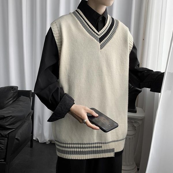 men's vests men sweater couple preppy oversize cozy all-match knitted v-neck sweaters sleeveless young spring daily simple vest, Black;white
men's vests men sweater couple preppy oversize cozy all-match knitted v-neck sweaters sleeveless young spring daily simple vest, Black;white