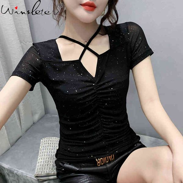 women's t-shirt summer european clothes fashion v-neck cross hollow out shiny women short sleeve solid tees 2021 t13601a, White
women's t-shirt summer european clothes fashion v-neck cross hollow out shiny women short sleeve solid tees 2021 t13601a, White