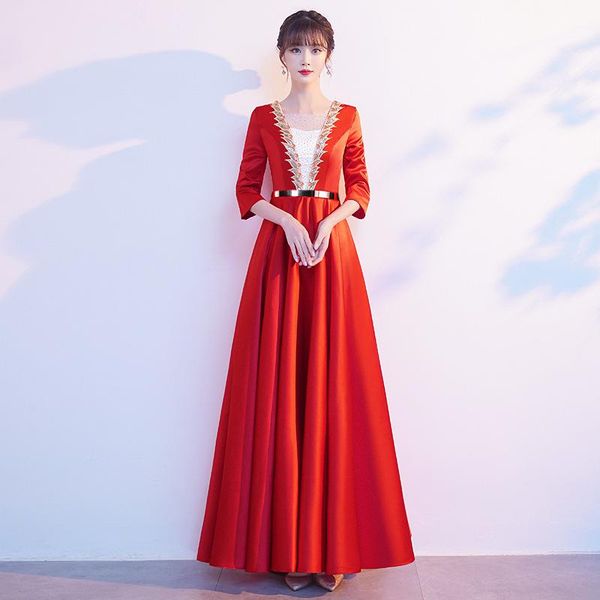 ethnic clothing bling sequins chinese wedding dress gown lace formal party cheongsam perspective collar qipao elegant pleated vestidos, Red
ethnic clothing bling sequins chinese wedding dress gown lace formal party cheongsam perspective collar qipao elegant pleated vestidos, Red