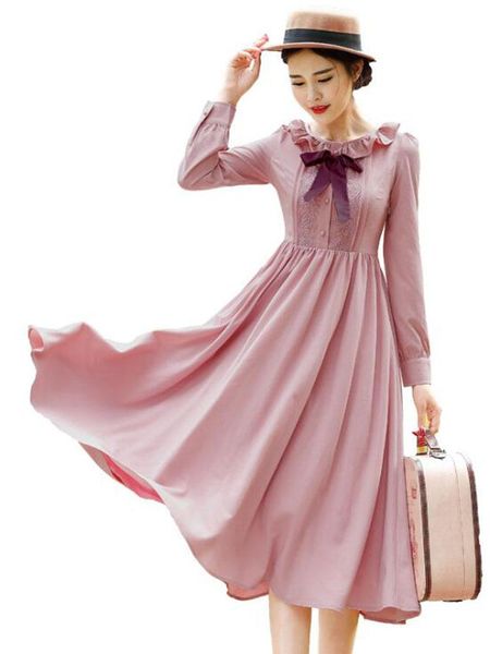 casual dresses sweety ruffles round collar lace bowknot long sleeve woman chiffon dress pink e361, Black;gray
casual dresses sweety ruffles round collar lace bowknot long sleeve woman chiffon dress pink e361, Black;gray