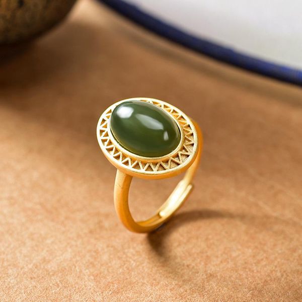 cluster rings sterling silver gold-plated hetian green jade relief pattern personality temperament ladies open ring women fine jewelry k0010, Golden;silver
cluster rings sterling silver gold-plated hetian green jade relief pattern personality temperament ladies open ring women fine jewelry k0010, Golden;silver