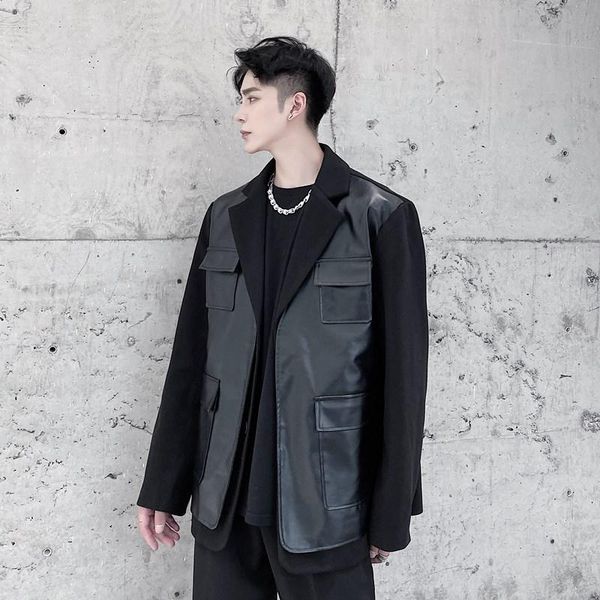 men's suits & blazers fake two pieces faux leather suit jacket autumn winter patchwork blazer coats men solid color lapel jackets, White;black
men's suits & blazers fake two pieces faux leather suit jacket autumn winter patchwork blazer coats men solid color lapel jackets, White;black