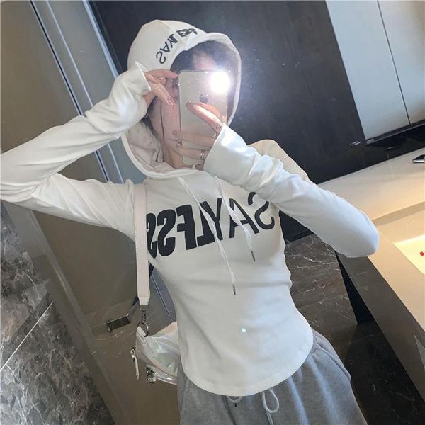 spring 2021 foreign style letter printing versatile set finger hooded long sleeve t-shirt slim fit short women's, White
spring 2021 foreign style letter printing versatile set finger hooded long sleeve t-shirt slim fit short women's, White